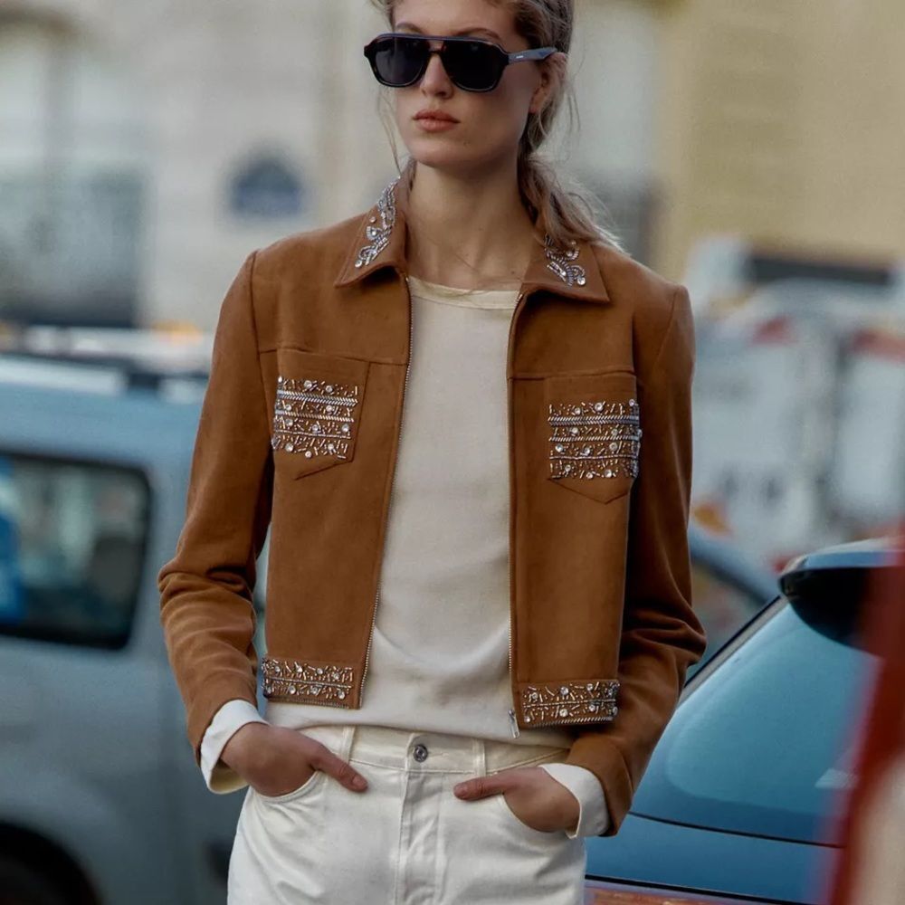 ZARA SUEDE STUDDED JACKET - Picture 2 of 9